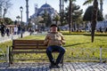Istanbul/Turkey-04.03.2019: Old man sitting on a bench