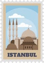 Istanbul turkey postal stamp with sight vector