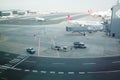 Istanbul, Turkey 01.01.24: Runway. The territory of the international airport IST Havalimani. Cars, trucks, cars are Royalty Free Stock Photo