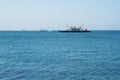 Istanbul, Turkey - September 04, 2019: Cargo industrial ships tankers sail through the Bosphorus Strait in Istanbul