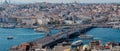 ISTANBUL, TURKEY - SEPTEMBER 21, 2019: city view and road traffic on the bridge over Golden horn Bay Royalty Free Stock Photo