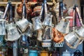 Istanbul, Turkey - September 03, 2019: Eastern market of copper and brass dishes. Handicrafts and souvenirs. Traditional Turkish