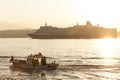 Istanbul, Turkey, - September 14, 2014: Fishing boat. Sunset on the Bosphorus Royalty Free Stock Photo