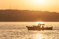 Istanbul, Turkey, - September 14, 2014: Fishing boat. Sunset on the Bosphorus Royalty Free Stock Photo