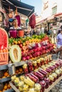 ISTANBUL, TURKEY - SEPTEMBER 19, 2022: Fruit juice stall in Istanbul, Turk Royalty Free Stock Photo