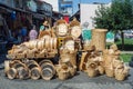 Istanbul, Turkey - September 03, 2019: Handmade wooden dishes and wicker baskets in Istanbul street market Royalty Free Stock Photo