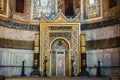 Interior view of the Hagia Sophia Church of the Holy Wisdom. Altar Mihrab view