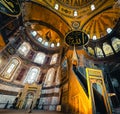 Panoramic and interior view of the Hagia Sophia Church of the Holy Wisdom. Hagia Sophia Ayasofya is populer tourist attracti