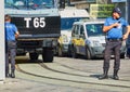 Policemen and a black armoured car of the Turkish police Royalty Free Stock Photo