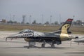 Istanbul, Turkey - September-18,2019: Soloturk aerobatic team planes on the runway. covered