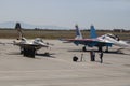 Istanbul, Turkey - September-22,2019: Turkish air force aerobatic aircraft on the runway. Next to him is the Su 35 aircraft