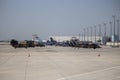 Istanbul, Turkey - September-18,2019:Turkish and Russian planes waiting for air show on the runway of Ataturk airport