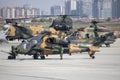 Istanbul, Turkey - September-18,2019:Turkish and Russian planes waiting for air show on the runway of Ataturk airport