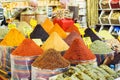 Istanbul, Turkey - September 03, 2019: Various dry seasonings and spices in Istanbul`s Eastern street market