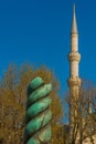 ISTANBUL, TURKEY: Snake Column and Blue Mosque in Sultanahmet Square