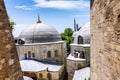 Istanbul, Turkey, 05/23/2019: Stone historic buildings in the courtyard of the Hagia Sophia Cathedral. Close-up