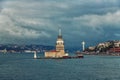 Symbol of Istanbul Maiden`s tower in cloudy weather Royalty Free Stock Photo