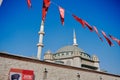 Taksim square covered by many Turkish flag and taksim mosque almost finished. Ataturk Royalty Free Stock Photo