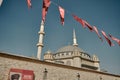 Aksim square covered by many Turkish flag and taksim mosque almost finished. Ataturk poster Royalty Free Stock Photo