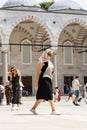 03-08-2023 Istanbul-Turkey: Tourists in the Courtyard of the Blue Mosque