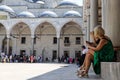 03-08-2023 Istanbul-Turkey: Tourists in the Courtyard of the Blue Mosque