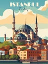 Istanbul, Turkey Travel Poster in retro style. Royalty Free Stock Photo