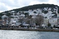 View of Heybeliada Halki from the sea on a snowy day