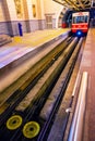 ISTANBUL, TURKEY: View of the Tunel, world's second oldest underground railway metro on the subway rail in Istanbul