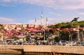 ISTANBUL, TURKEY - 09 07 2020: View on waterfront of Bosporus Strait and Uskudar Harem Sahil Yolu street with Istanbul