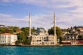 ISTANBUL, TURKEY - 09 07 2020: View from the waters of Bosporus Strait on Beylerbeyi Hamid-i Evvel Mosque, baroque