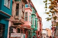 23.12.2019, Istanbul, Turkey. Vintage buildings. Streets of the old city, a view of the colorful shabby balconies