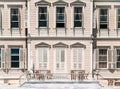 Istanbul / Turkey  Wooden mansion detail at Bosporus Strait in Istanbul Turkey a  bright summer day Royalty Free Stock Photo