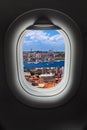 Istanbul view in airplane window