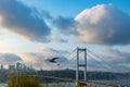 Istanbul view. Bosphorus Bridge and Cityscape of Istanbul with cloudy sky