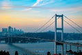 Istanbul view. Bosphorus Bridge at sunset from Nakkastepe.