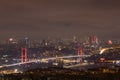 Istanbul view from Camlica Hill at night. Bosphorus Bridge and Istanbul Royalty Free Stock Photo