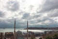 Istanbul view from Cihangir district. Nusretiye Mosque and Galataport Royalty Free Stock Photo