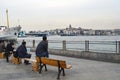 Istanbul view. EminÃÂ¶nÃÂ¼ pier, Galata bridge and Galata tower.