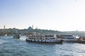Istanbul. Ferries and historical peninsula from Golden Horn on Galata Bridge