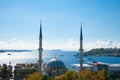 Istanbul view. Nusretiye mosque with city skyline of Istanbul from Cihangir Royalty Free Stock Photo