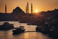 Istanbul view. Silhouette of Suleymaniye Mosque at sunset with partly cloudy sky. Ramadan or islamic concept photo Royalty Free Stock Photo