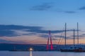 istanbul yavuz sultan selim bridge taken from the beach towards sunset people dogs Royalty Free Stock Photo