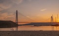 istanbul yavuz sultan selim bridge taken from the beach towards sunset people dogs Royalty Free Stock Photo