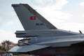 Istanbul, Yesilkoy - Turkey - 04.20.2023: F-16 Falcon Fighter Jet Plane, Supersonic jet Fighter and Bomber, Flaps and Tail Side Royalty Free Stock Photo