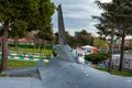 Istanbul, Yesilkoy - Turkey - 04.20.2023: F-16 Falcon Fighter Jet Plane, Supersonic jet Fighter and Bomber, Flaps and Tail Top Royalty Free Stock Photo