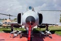 Istanbul, Yesilkoy - Turkey - 04.20.2023: F-4 Phantom Fighter Jet Plane, Supersonic jet Fighter and Bomber, Clear Sky Background