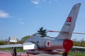 Istanbul, Yesilkoy - Turkey - 04.20.2023: North American F-86 Sabre Jet Plane, Transonic jet Fighter and Hunter. Tail Close-up Royalty Free Stock Photo