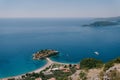 Isthmus of the island of Sveti Stefan with a beach. Montenegro