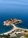 Isthmus with a sandy beach near the island of Sveti Stefan. Montenegro