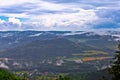 Istra. Green lanscape of Istria and hill town of Motovun fog view